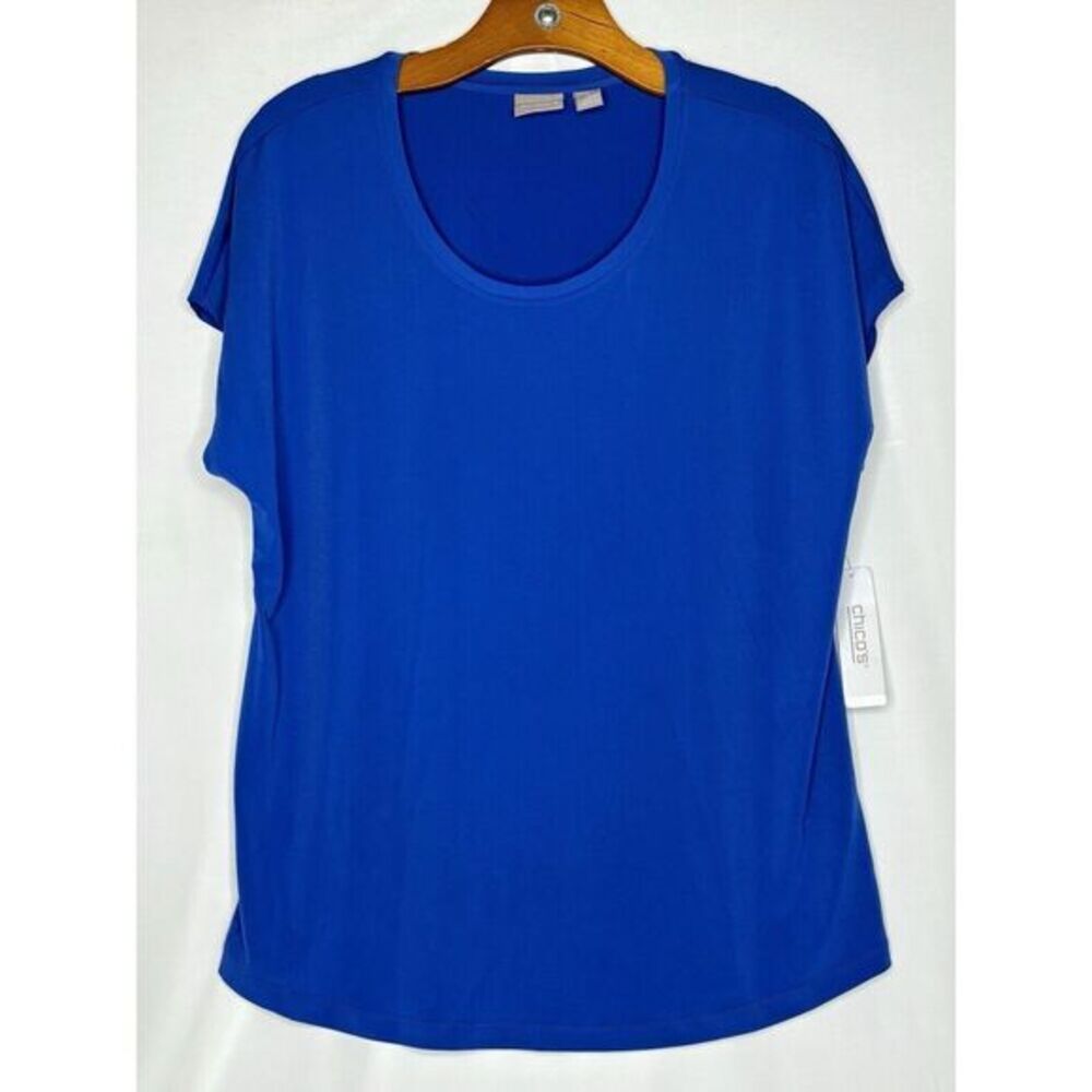Women’s Chicos Stella High Low Scoop Basic Knit‎ Blue Short-Sleeve Shirt Size 2